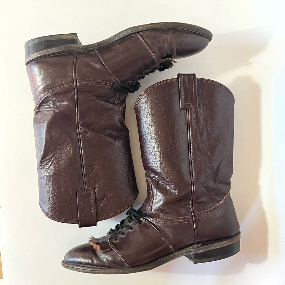 Nocona burgundy brown lace up western cowboy boots size 8c (recommend for sz 9)